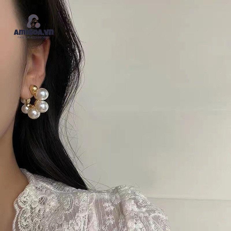 ✨✨Bông Tai Hình Chữ C Đính Ngọc Trai Phong Cách Retro