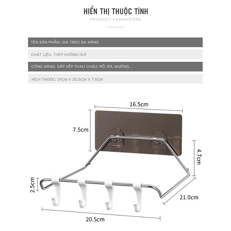 Móc Treo Thau Chậu Dán Tường(Không Phải Khoan Tường) Siêu Chắc,Kệ Để Xoong Nồi,Vung,Rổ Đa Năng