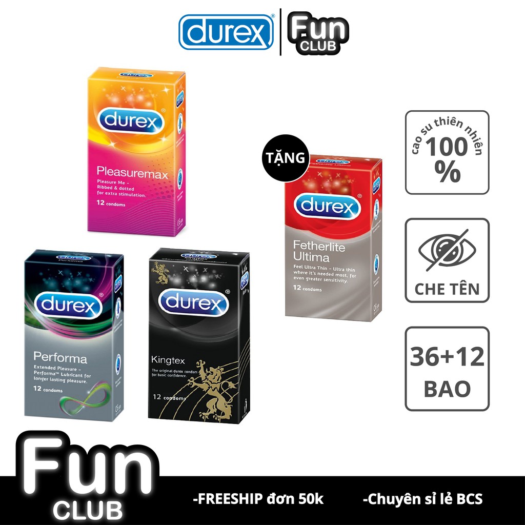 COMBO 4 hộp Bao cao su Durex Kingtex, Performa, Pleasuremax, FetherliteUltima CB020