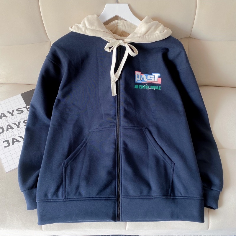 Áo Khoác Hoodie Phối Zip Unisex PAST Vải Nỉ Bông màu NÂU/ĐEN/XANH NAVY 🖤 Nam nữ unisex 🖤 Áo hoodie dây kéo Form Rộng