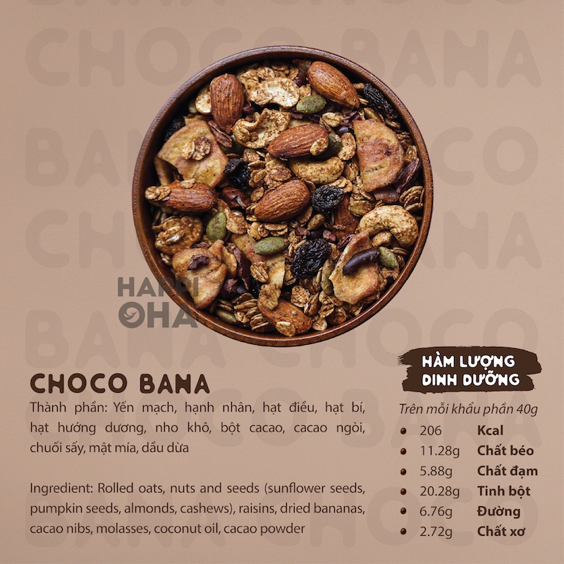 Combo 400g x 2 Granola CHOCO BANA &amp; SUPER BERRIES Ngũ cốc nguyên hạt/ Ngũ cốc ăn sáng HAPPIOH