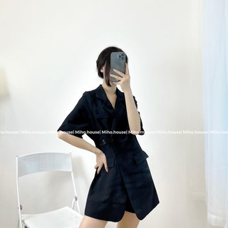 (FREESHIP) Đầm vest đen cúc eo quảng châu cao cấp