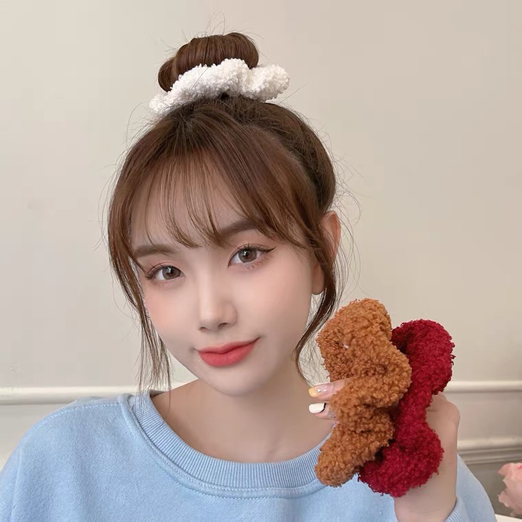 (0693) Scrunchies Chun Buộc Tóc Lông Cừu Mềm Co Dãn Nhiều Màu