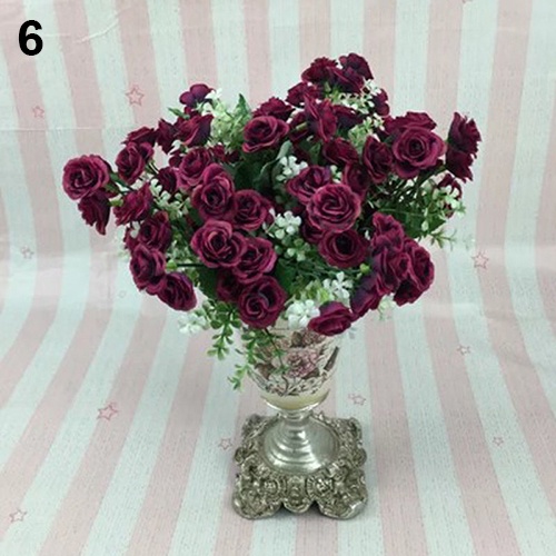 1 Bouquet 5 Branches 15 Heads Artificial Rose Wedding Home Decor Faux Silk Flower