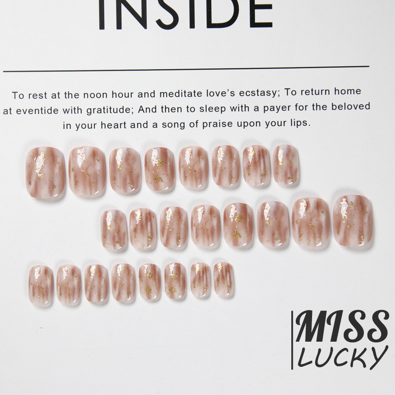 Móng tay giả màu trắng/nâu đính kim tuyến vàng lấp lánh thời trang dùng để vẽ móng nghệ thuật