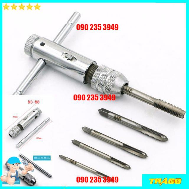Tay Quay Taro Tự Động Tạo Ren Trong m3-m8 Tặng 5 mũi ta rô Loại Tốt DCG