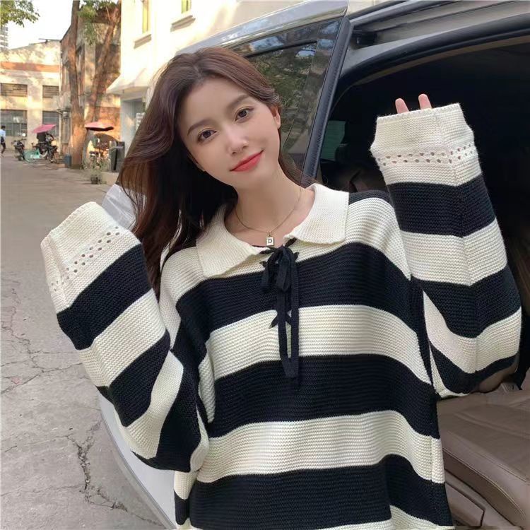 Áo Sơ Mi Dáng Rộng Cổ Polo Họa Tiết Kẻ Sọc Thiết Kế Mới Thời Trang Dành