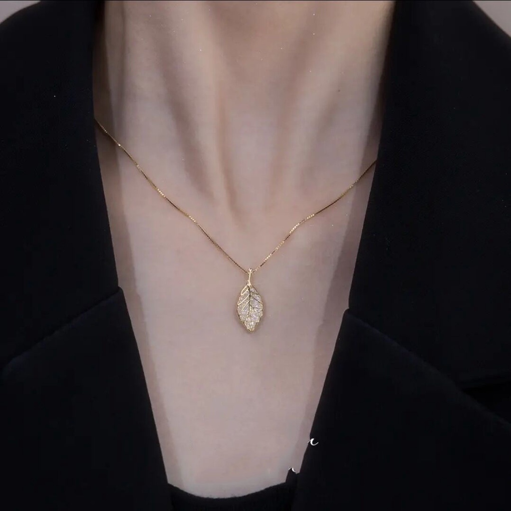 Vòng cổ Bạc 925 Mặt Cành Lá Đính Đá Quý Nhân Tạo Màu Vàng/Bạc