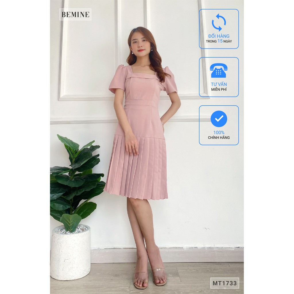 Đầm công sở nữ kiểu dáng cổ vuông tà xếp ly BEMINE MT1733HONG | BigBuy360 - bigbuy360.vn