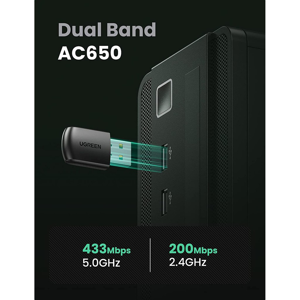 USB Wifi UGREEN 20204 Băng tần kép 5G &amp; 2.4G - CHÍNH HÃNG