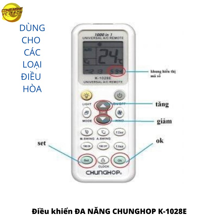 [TẶNG PIN]Điều Khiển Điều Hòa Đa Năng CHUNGHOP K-1028E-REMOTE MÁY LẠNH ĐA NĂNG CHUNGHOP K-1028E-SẢN PHẨM BÁN CHẠY NHẤT