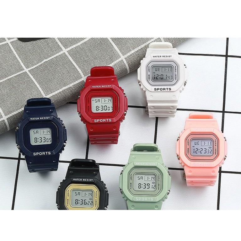 Đồng hồ thể thao nữ SPORT mặt chữ nhật dây cao su chống nước