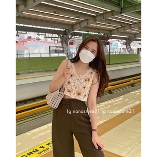Áo croptop sợi đan hoa