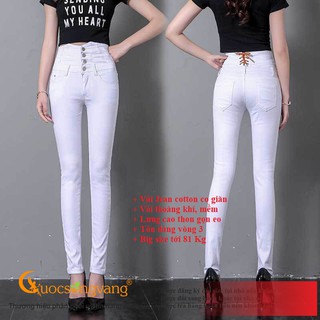 Quần jean nữ lưng cao bốn nút quần jean trắng màu trắng GLQ104 Cuocsongvang