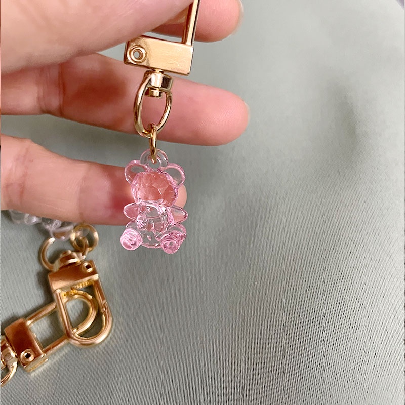 Móc Khóa Gắn Vỏ Bảo Vệ Hộp Sạc Tai Nghe Airpods Trong Suốt Hình Gấu Dễ Thương