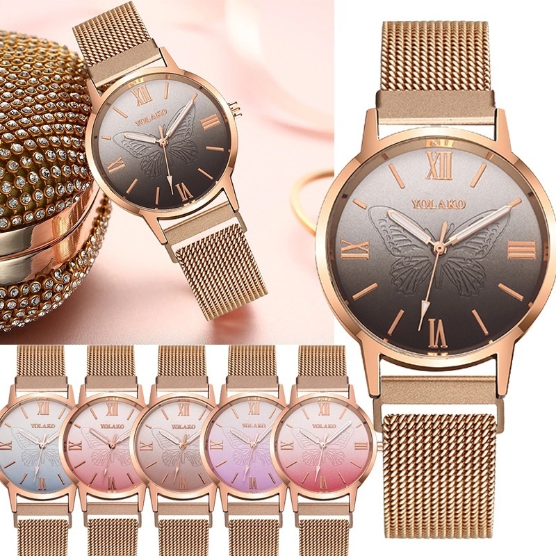 ZOLFA Fashion Rose Gold Mesh Belt Ladies Watch with Magnet Buckle Round Ultra-Thin Butterfly Flower Analog Lady Quartz Wrist Watches Gift Womens Watches Đồng hồ nữ