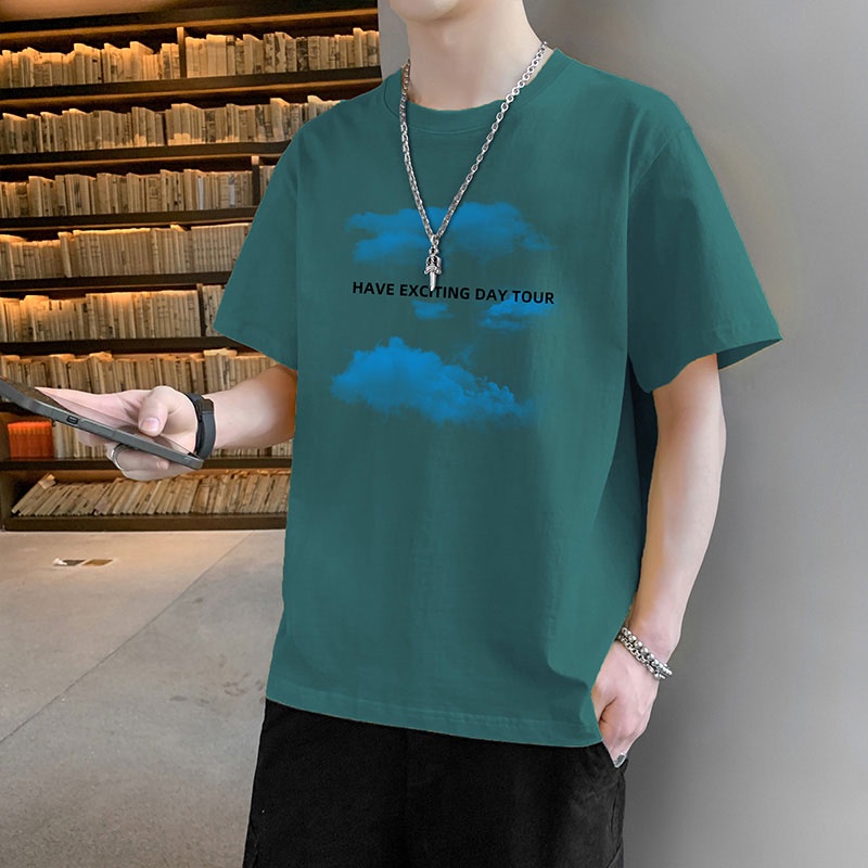 Áo Thun Tay Ngắn Cổ Tròn In Hình Đám Mây Thời Trang Cho Nam