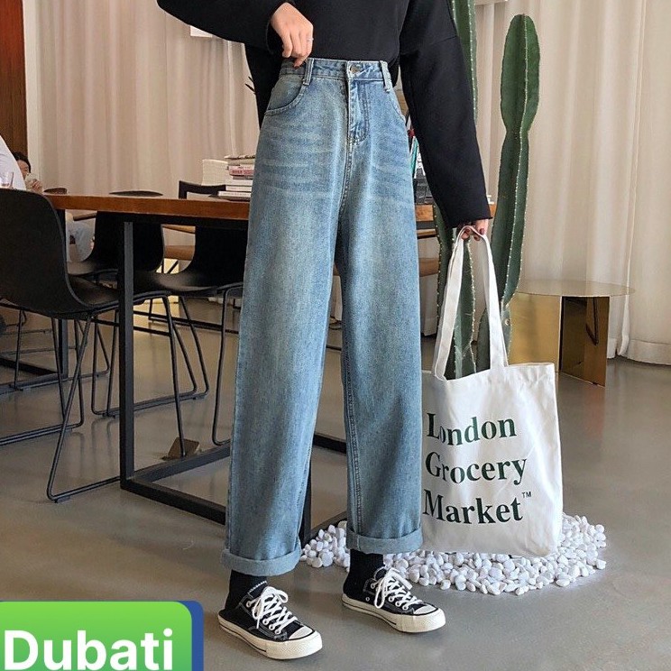 QUẦN JEAN NỮ, QUẦN BAGGY, ỐNG SUÔNG RỘNG LƯNG CAO TRƠN SUÔNG - DB 20 - DUBATI FASHION