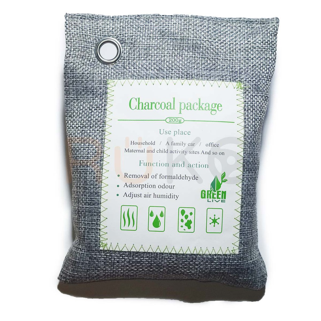 Túi Khử Mùi Than Tre Hoạt Tính Green Live Charcoal 200g cho xe hơi, tủ quần áo, tủ giày dép