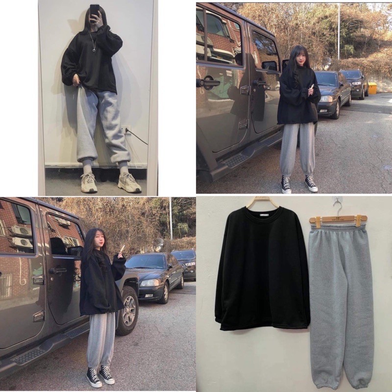 Quần JOGGER NỈ BÔNG MIX QUẦN BO GẤU siêu hot --- Quần Thun Nỉ Dáng Rộng Ống Bo 2 Màu