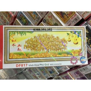 Tranh gắn đá cây Tiền tài lộc hoa khai phú quý 132*54cm