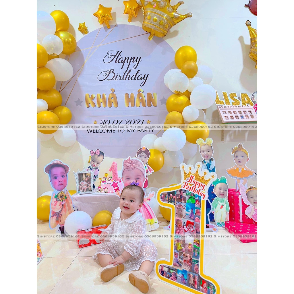 Backdrop trang trí sinh nhật bé trai bé gái phông bạt vải Silk, Hiflex in trực tiếp theo tên bé