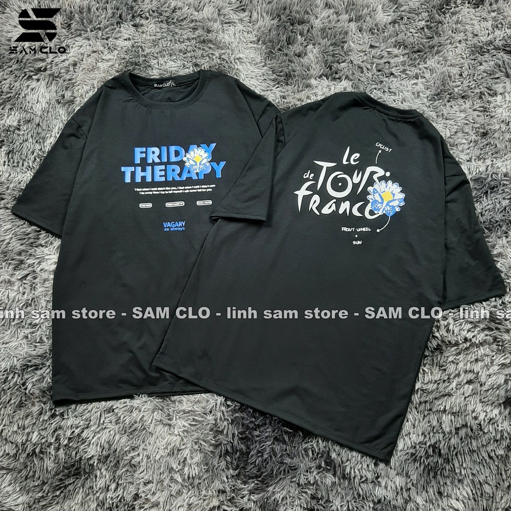Áo thun tay lỡ nam nữ SAM CLO phông form rộng Unisex, mặc lớp, nhóm, cặp, in hình hoa cúc chữ FRIDAY THERAPY
