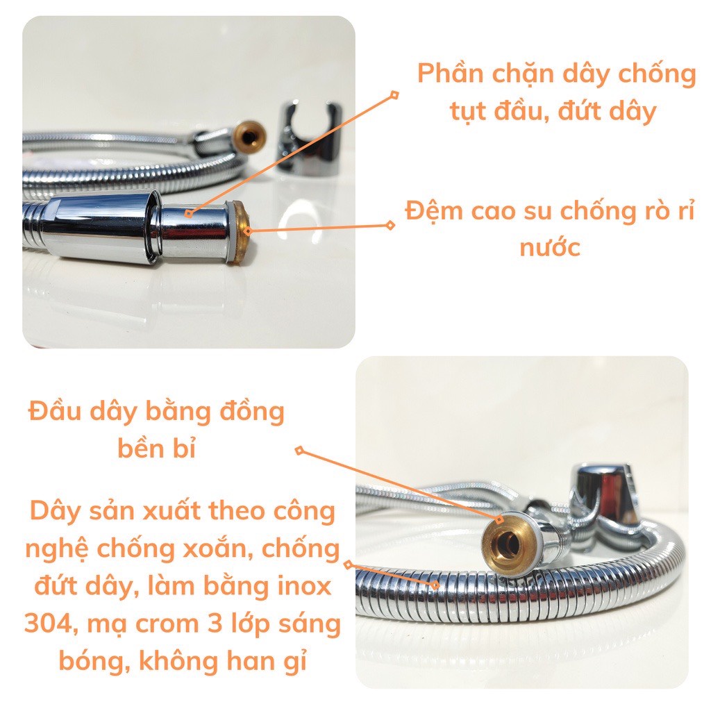 Dây vòi hoa sen inox chống cháy nổ cao áp 1.5M,Dây Xịt 1.2M Nhà Tắm