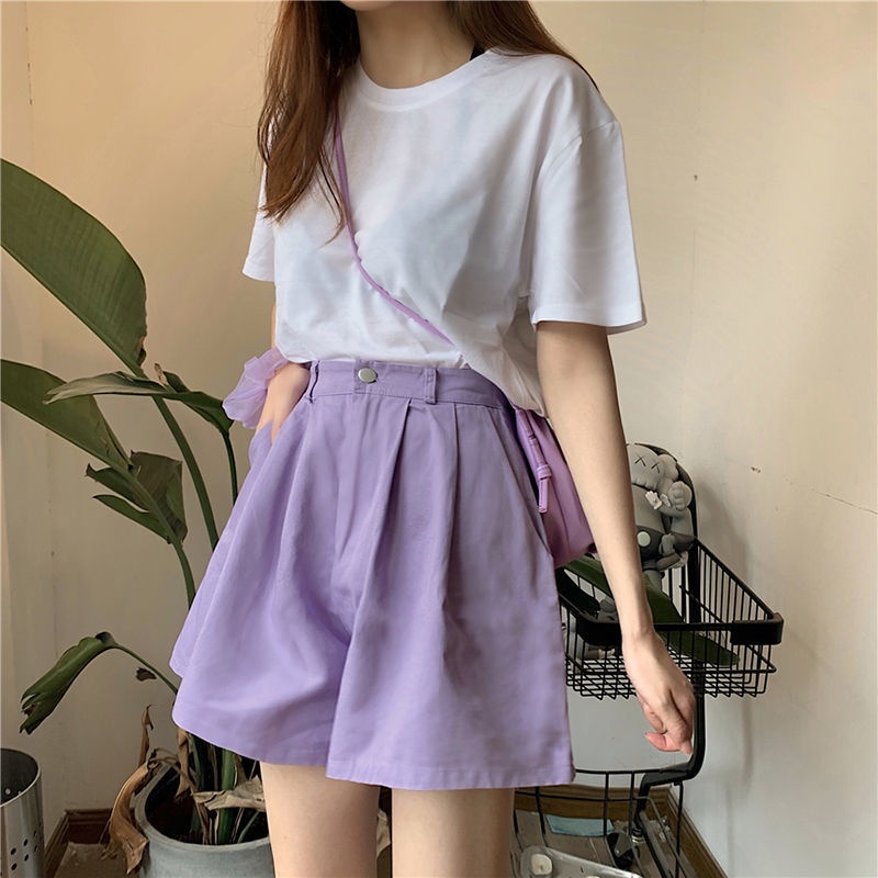 Quần Short Denim Lưng Cao Ống Rộng Thời Trang Cho Nữ