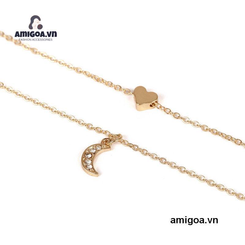 ✨✨vòng cổ Nhiều Lớp Mặt Hình Trái Tim Và Mặt Trăng Thời Trang Cho Nữ