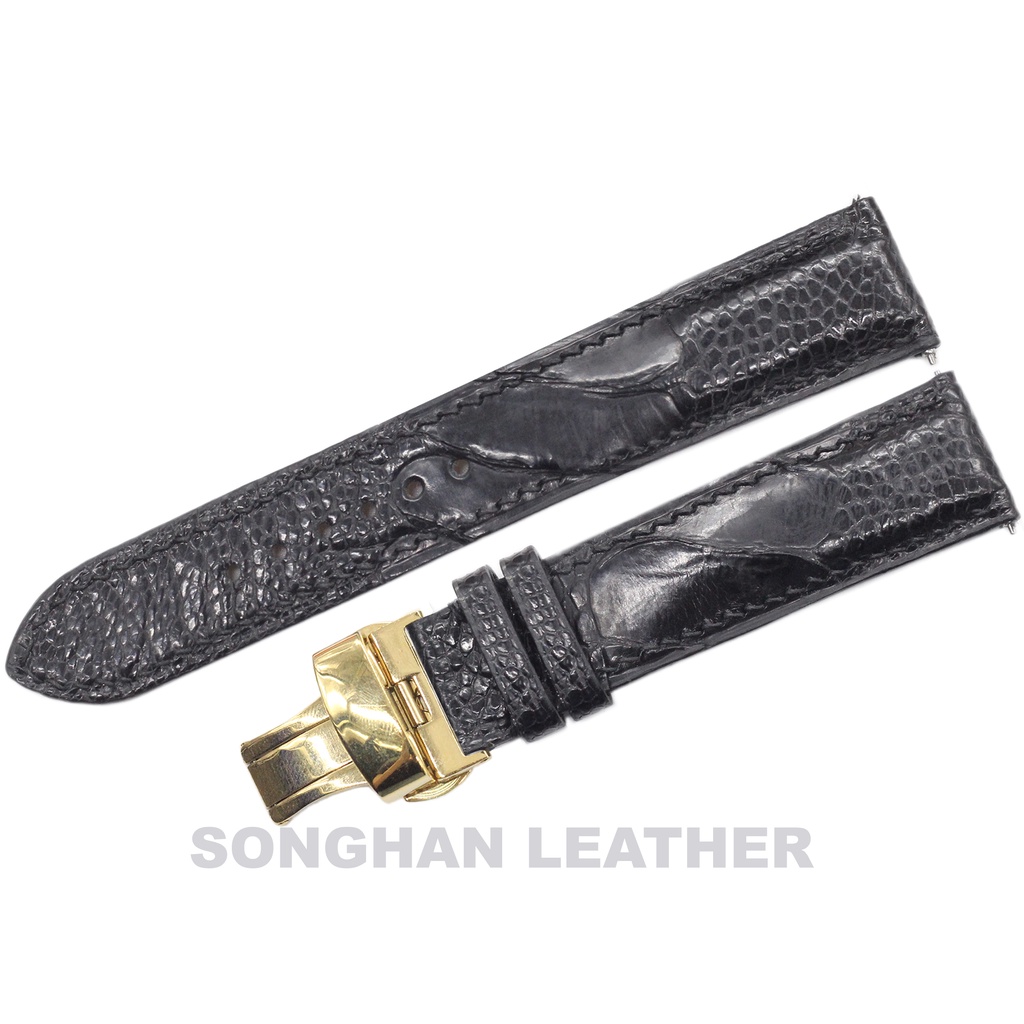 Dây Đồng Hồ Da Đà Điểu Gai To Gắn Chốt Thông Minh Songhan Leather WT09,Dây Da Khóa Bướm Gập Cao Cấp,BH 6 Tháng