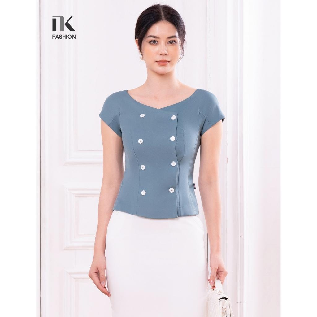 Áo Sơ Mi Nữ NK Fashion Thiết Kế Giao Cúc Vai Chờm Hiện Đại, Chất Liệu Nhập Hàn Cao Cấp NKSM2203002