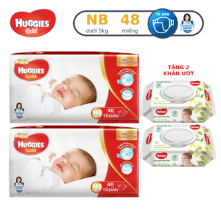 Combo 2 tã sơ sinh cao cấp Huggies Gold NB48/gói