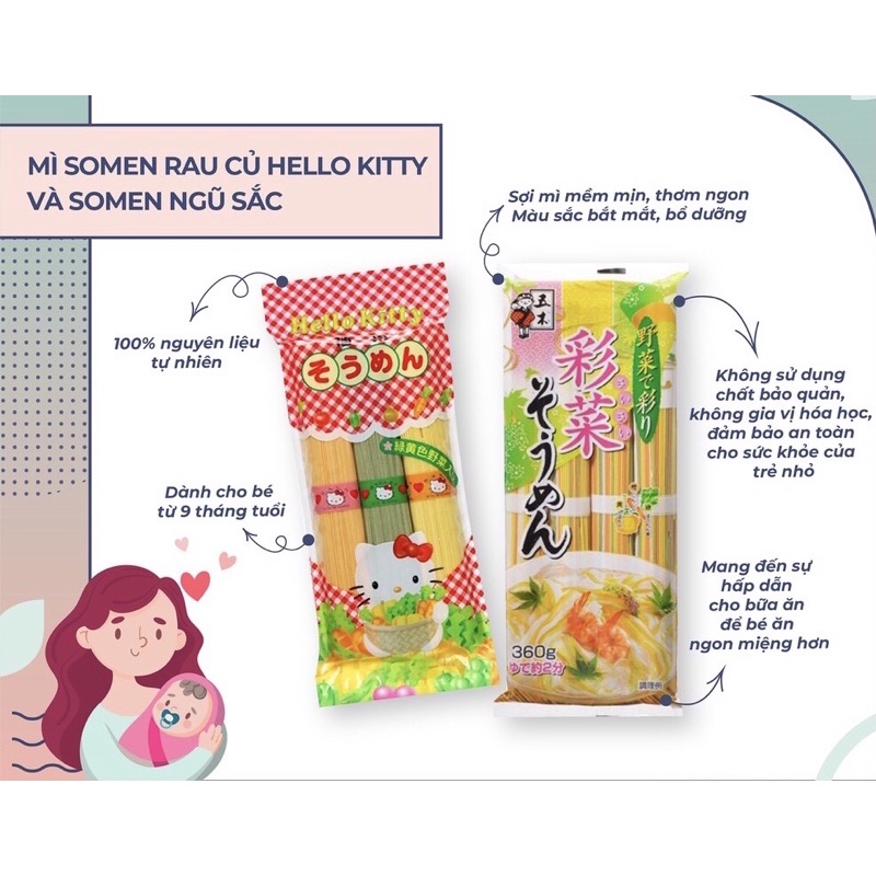 Mỳ Somen Ngũ Sắc 320g | Mì somen rau củ Hello kitty (Date mới 2023-2024)