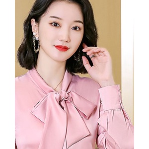 Áo Sơ Mi Kiểu Công Sở Đẹp CHIPY Tay Dài Cổ Thắt Nơ Màu Hồng Chất Lụa Cao Cấp From Rộng Hàn Quốc Ulzzang Vintage A1H | BigBuy360 - bigbuy360.vn