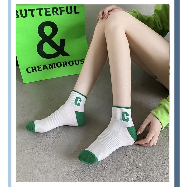 Tất Vớ Cổ Ngắn Trơn Xanh Lá - Xanh Dương Nam Nữ Cotton Phong Cách Unisex Hàn Quốc MONEYSOCKS VN084