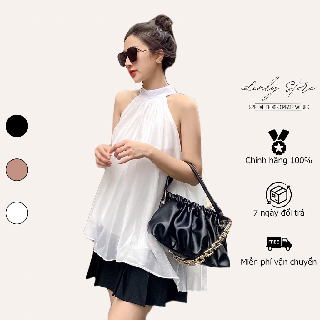 Áo kiểu nữ cổ yếm Linly Store phối dây bản to chất tơ A-YS