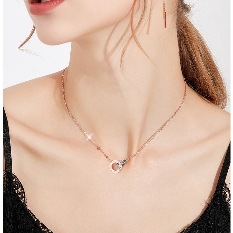Dây chuyền nữ bạc 925 thiết kế hình nhẫn đôi chữ số La Mã BAG U DCLAMA599