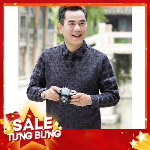 (Order 7-12 ngày) Áo len phối sơ mi lót nỉ dày ấm cho bố -Hàng nhập khẩu