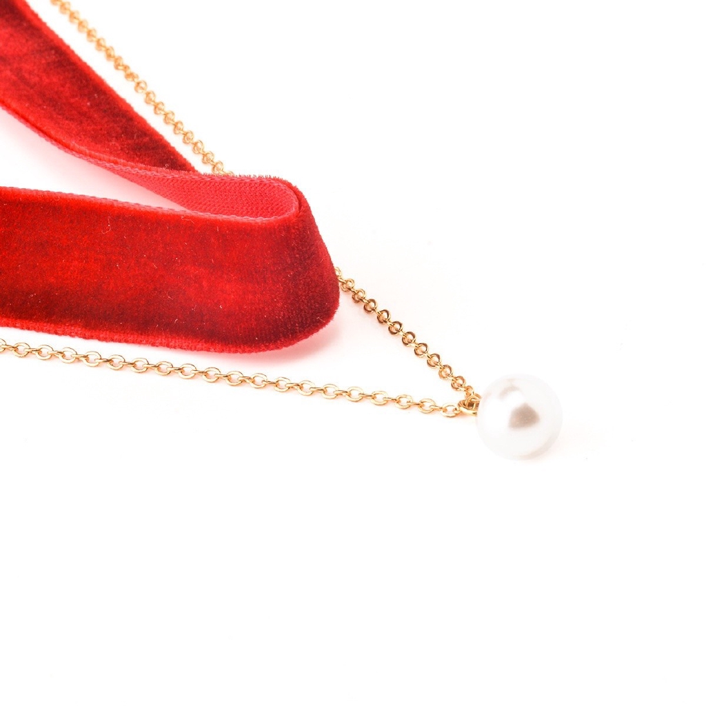 Vòng Cổ Choker Dây Nhung Đính Ngọc Trai Nhân Tạo Phong Cách Retro