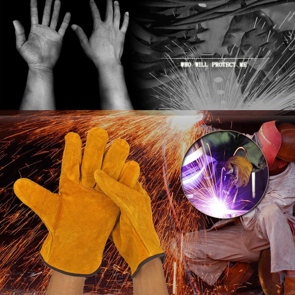 Cowhide leather gloves, fireproof, heatproof and durable, welder work safety welding metal hand tools 1 pair