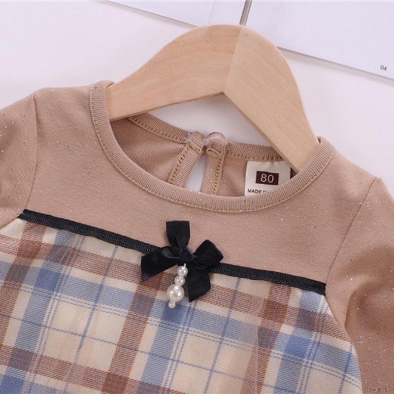 Váy thời trang tay dài họa tiết sọc ca rô đáng yêu cho bé gái