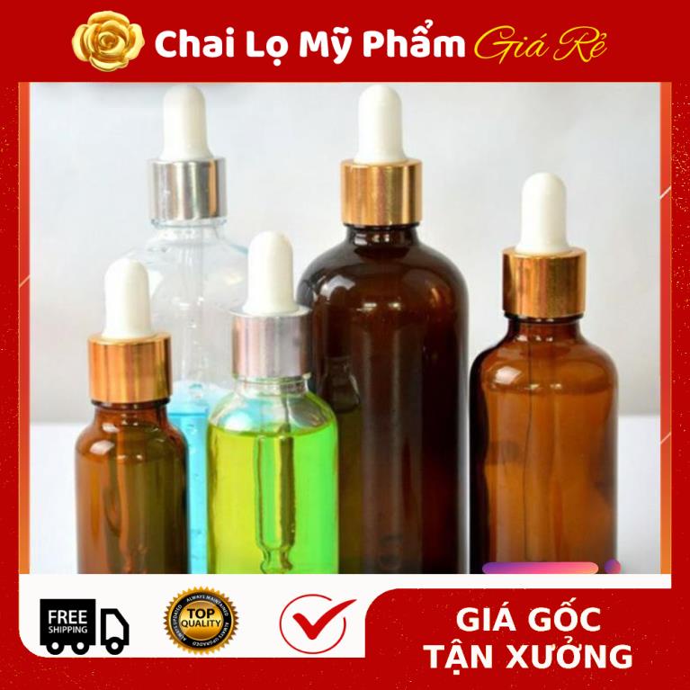 Lọ Chiết Serum ❤ RẺ VÔ ĐỊCH ❤ [50ml,100ml] Lọ đựng tinh dầu nâu bóp giọt khoen vàng trong,nâu , lọ đựng serum .