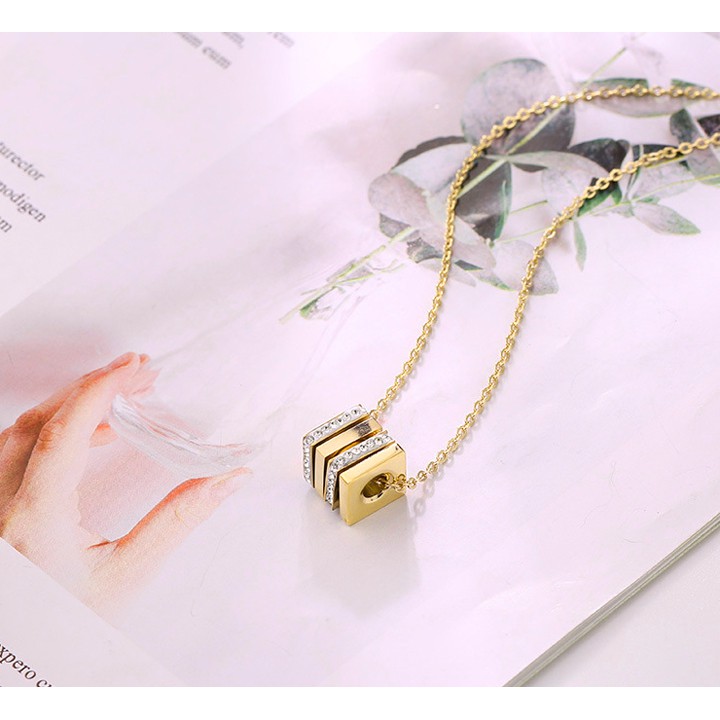 Dây chuyền nữ titan mặt vuông đính đá siêu đẹp, bền màu, chuẩn thời trang