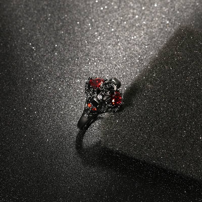 Nhẫn hợp kim hình đầu lâu đính đá ruby thời trang dành cho nữ