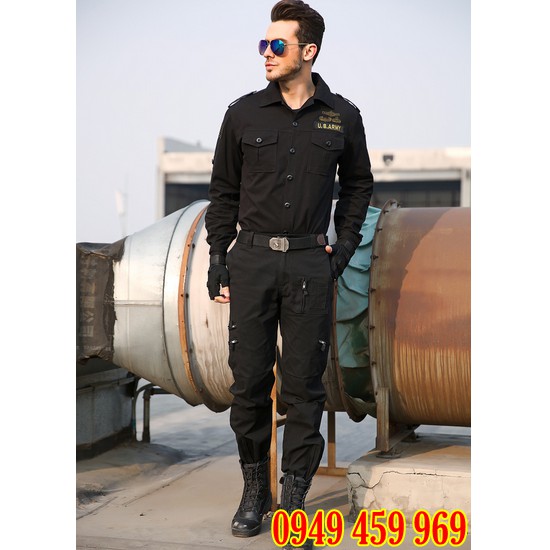 Bộ Quần Áo Lính Nam Phong Cách Lính Mỹ U.S.ARMY Nhập Xịn Dài Tay Màu Đen