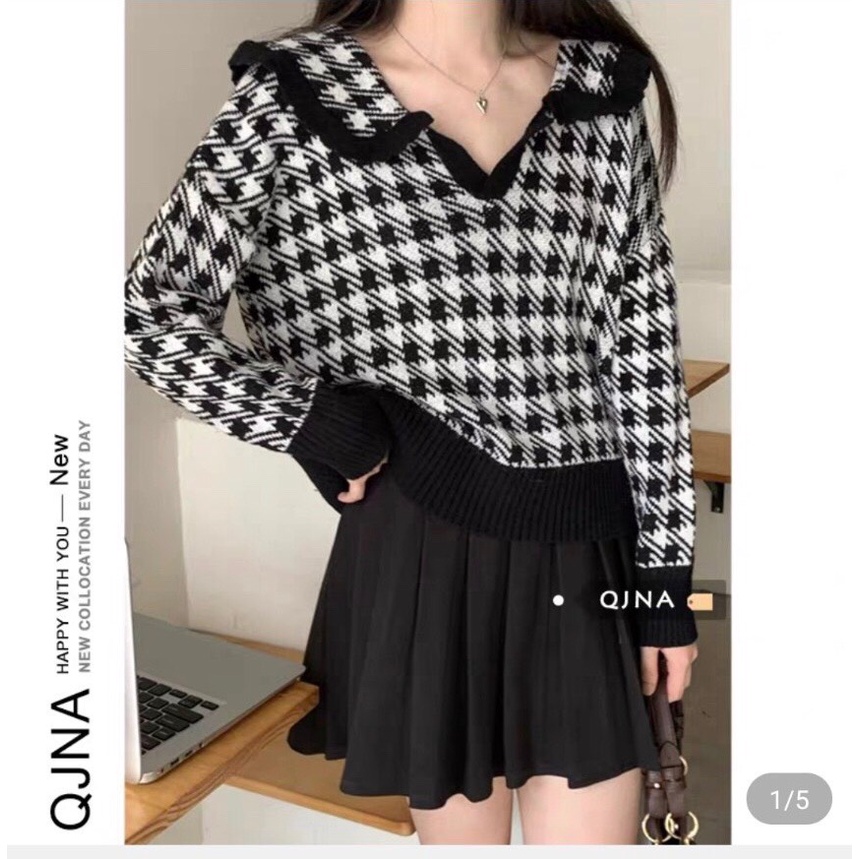 Áo Len Nữ Tay Dài Cổ Búp Bê Họa Tiết Caro Phong Cách Hàn Quốc Cổ Điển Cho Nữ HAVIVI SHOP | BigBuy360 - bigbuy360.vn