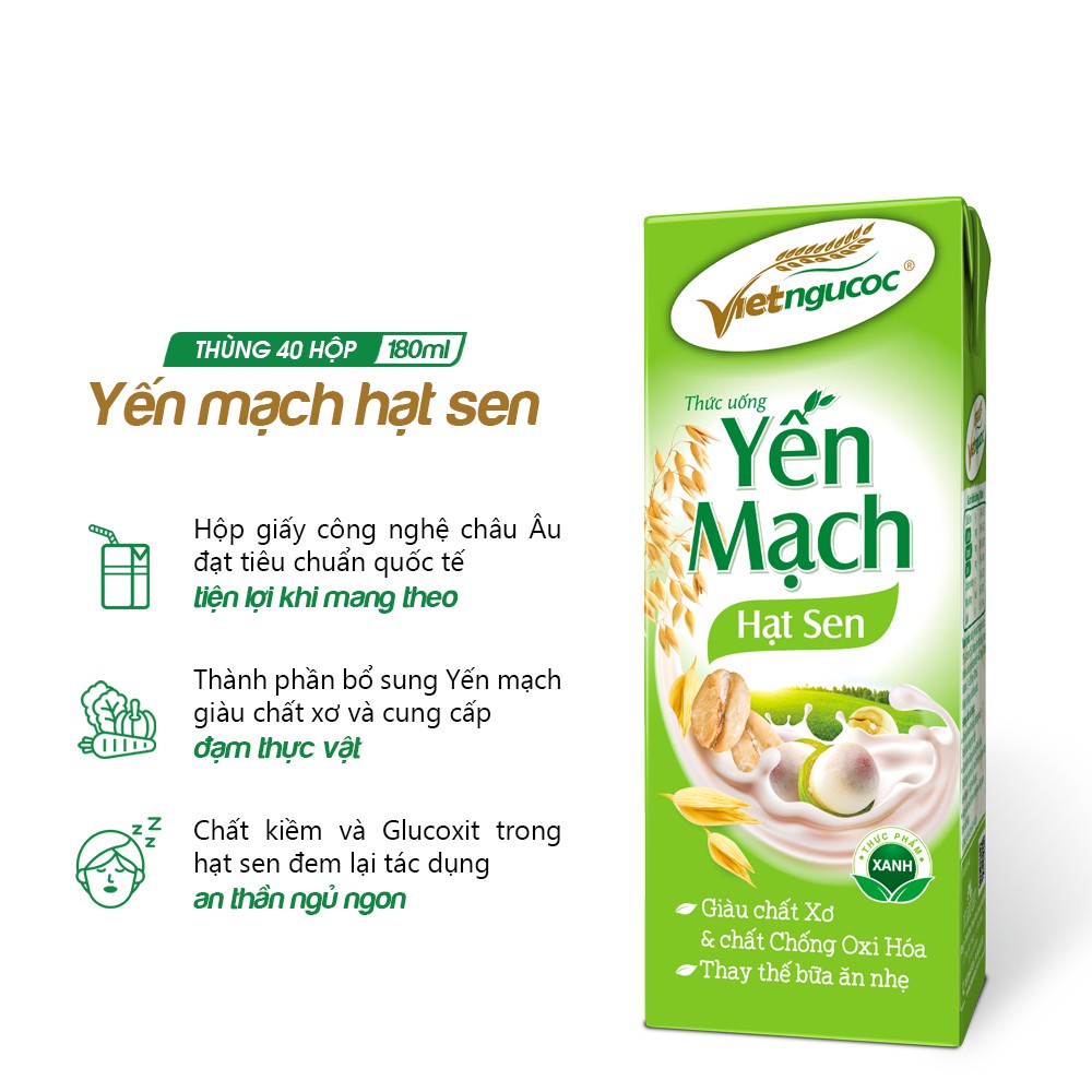 Thùng 40 hộp Yến mạch hạt sen Việt Ngũ Cốc - 180ml/hộp