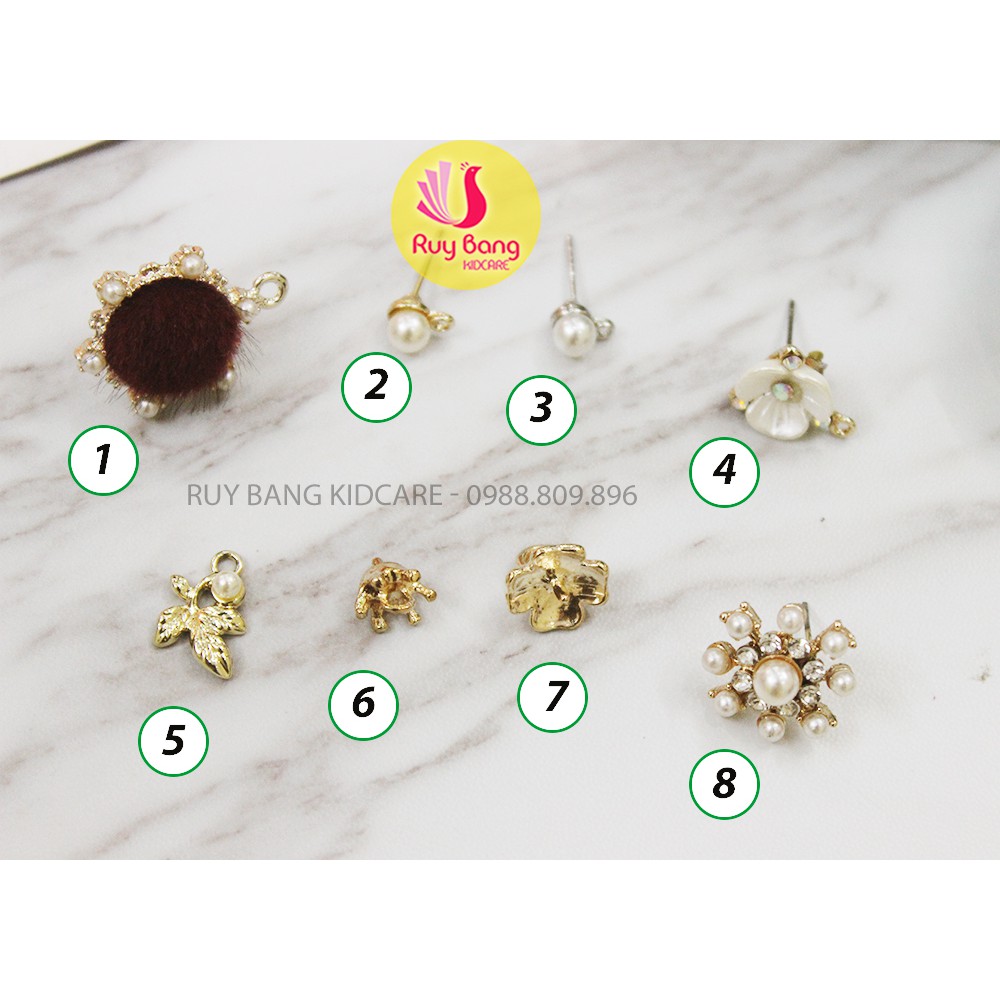 Cành lá kim loại, center đá đính hoa vải handmade