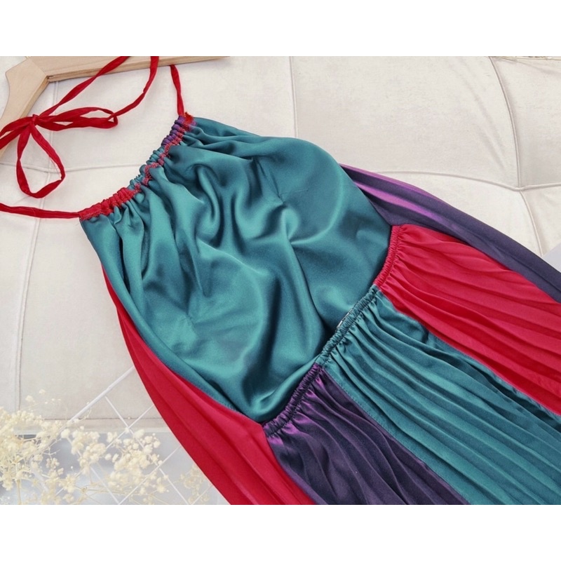 Đầm maxi dập ly loang đi biển, váy maxi đi du lịch 3 màu